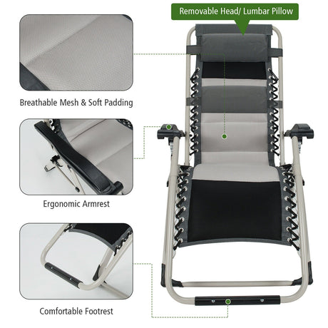 2 reclinables ajustables acolchadas para salón con almohada extraíble para la cabeza - Negro