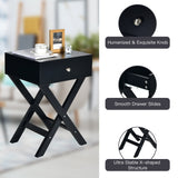 Mesita de noche moderna en forma de X con cajón para sala de estar o dormitorio
