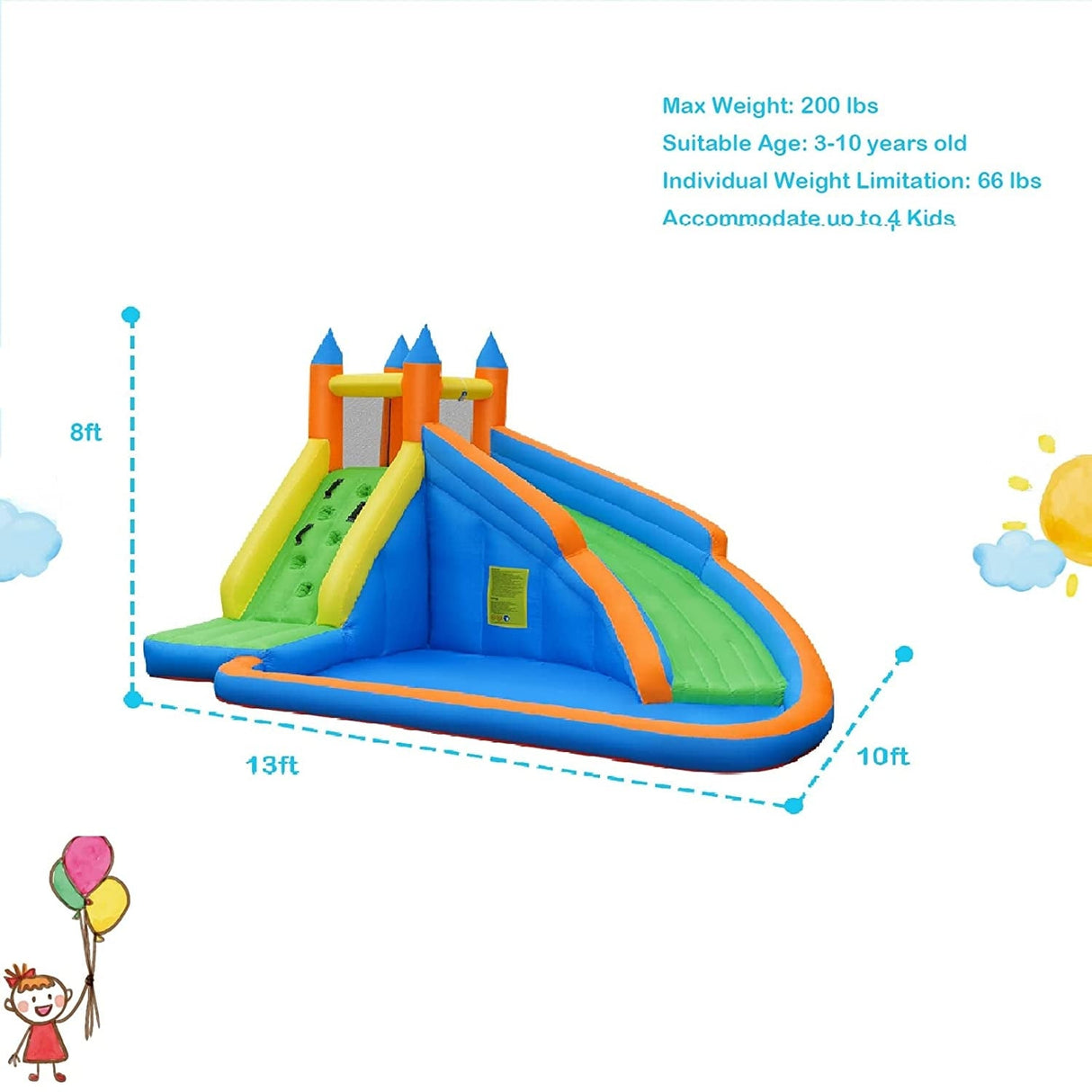 Casa de rebote con tobogán inflable acuático para niños con bolsa de transporte y soplador de 480W