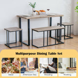 Juego de comedor industrial de 4 piezas con banco y 2 taburetes - Roble