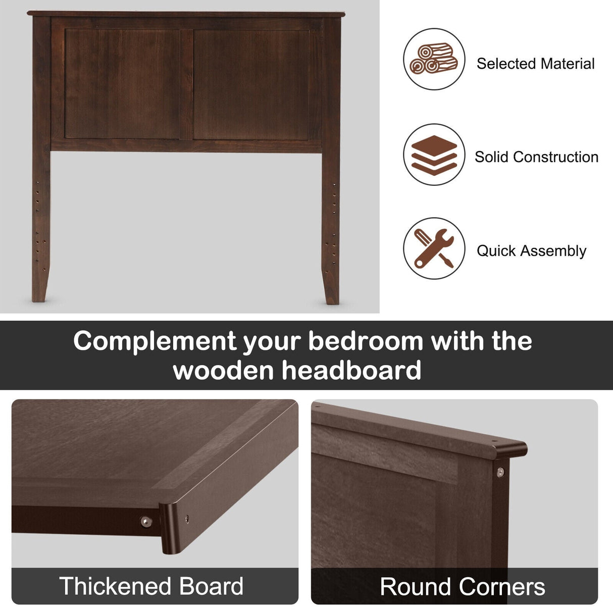 Cabecero de panel plano de madera maciza para cama individual