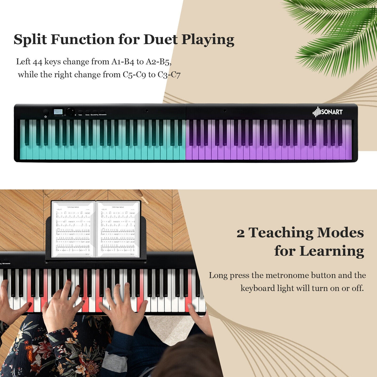 Piano eléctrico plegable de 88 teclas con luces, teclado portátil de tamaño completo MIDI
