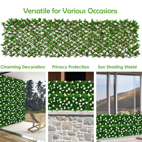 4 Pieces Expandable Faux Ivy Privacy Screen Fence Panel Pack with Flower