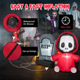 5 Feet Inflatable Halloween Ghost Holding Sickle and Tombstone Yard Decor