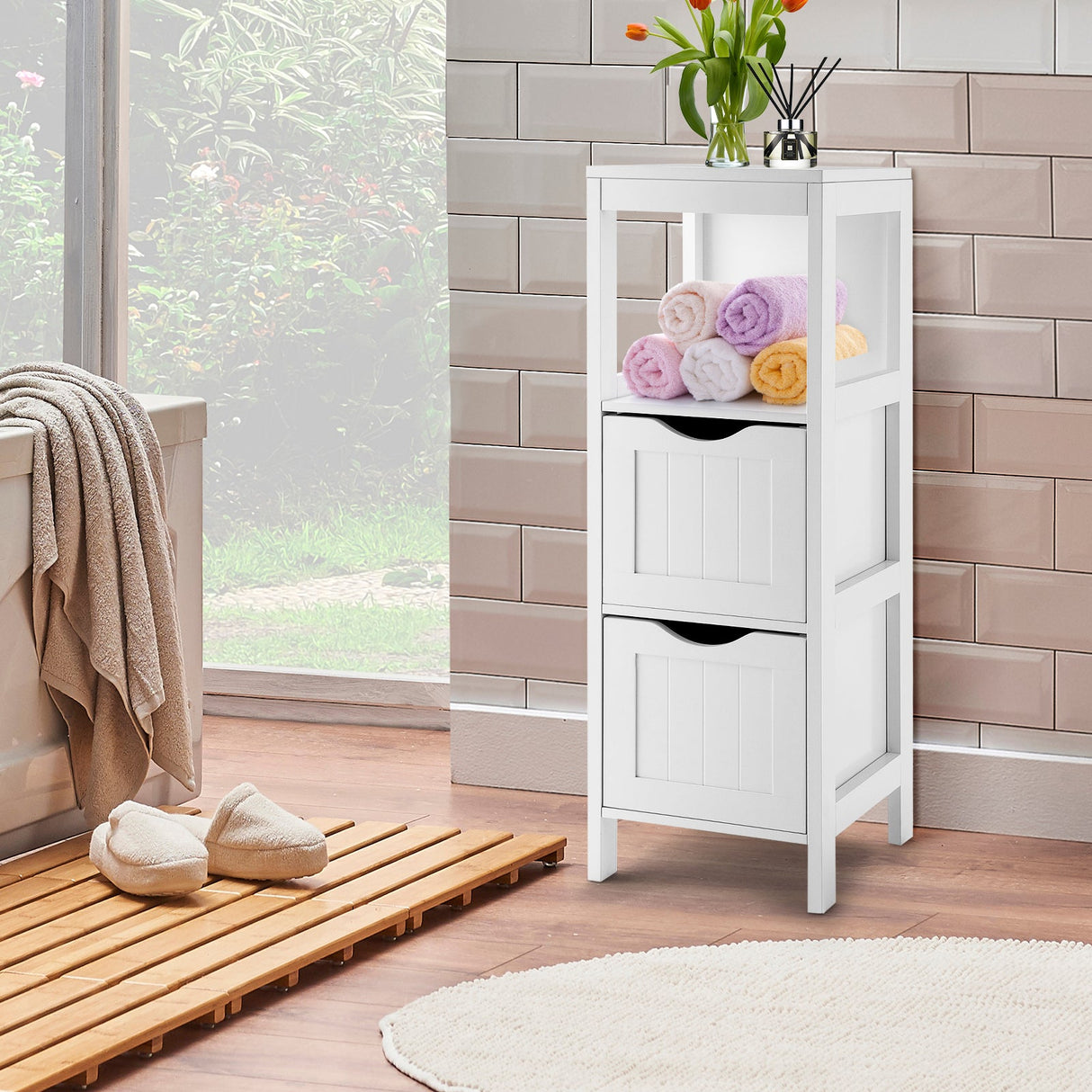 Mueble de almacenamiento independiente con 2 cajones extraíbles para baño