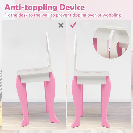 Set de tocador 2 en 1 para niños pequeños con tapa desmontable y bonitos estampados de flores - Blanco