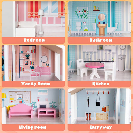 Casa de muñecas de 3 niveles con muebles, regalo para mayores de 3 años