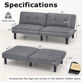 Sofá Cama Plegable Convertible Tipo Futón con Respaldo Ajustable en 6 Posiciones-Gris