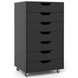 7-Drawer Chest Wooden Storage Dresser with Lockable Wheels