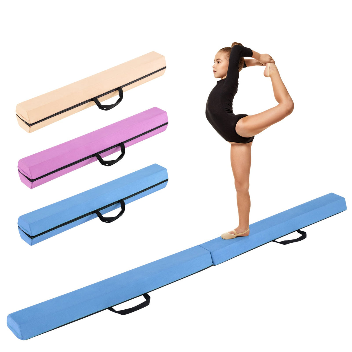Viga de equilibrio plegable de 7 pies con cubierta de gamuza extraíble y base antideslizante