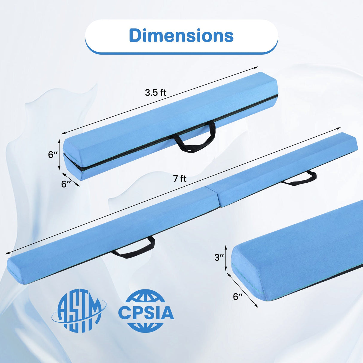 Viga de equilibrio plegable de 7 pies con cubierta de gamuza extraíble y base antideslizante
