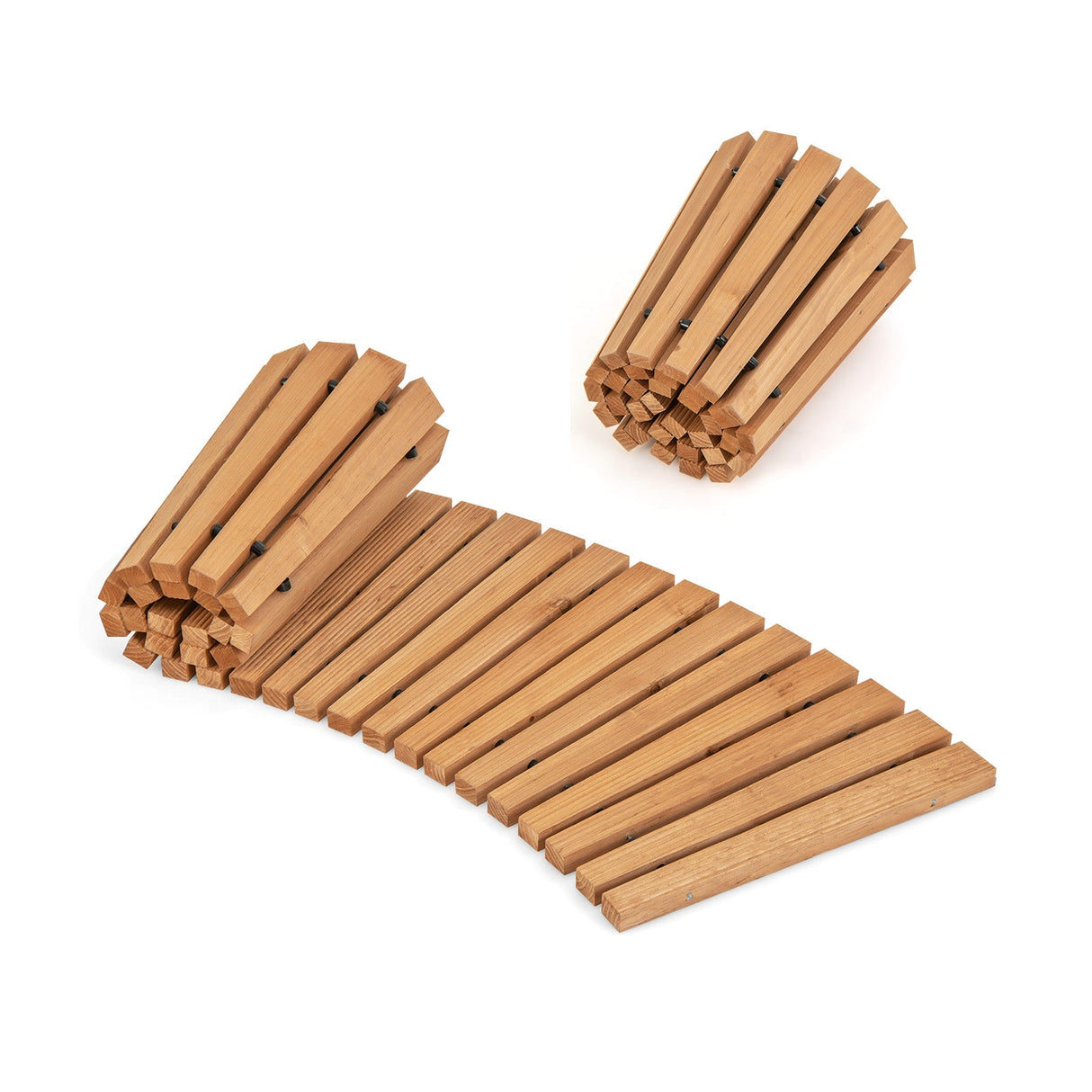 Pasarela de jardín enrollable de madera de abeto de 7 pies con superficie antideslizante - Curvada - Natural