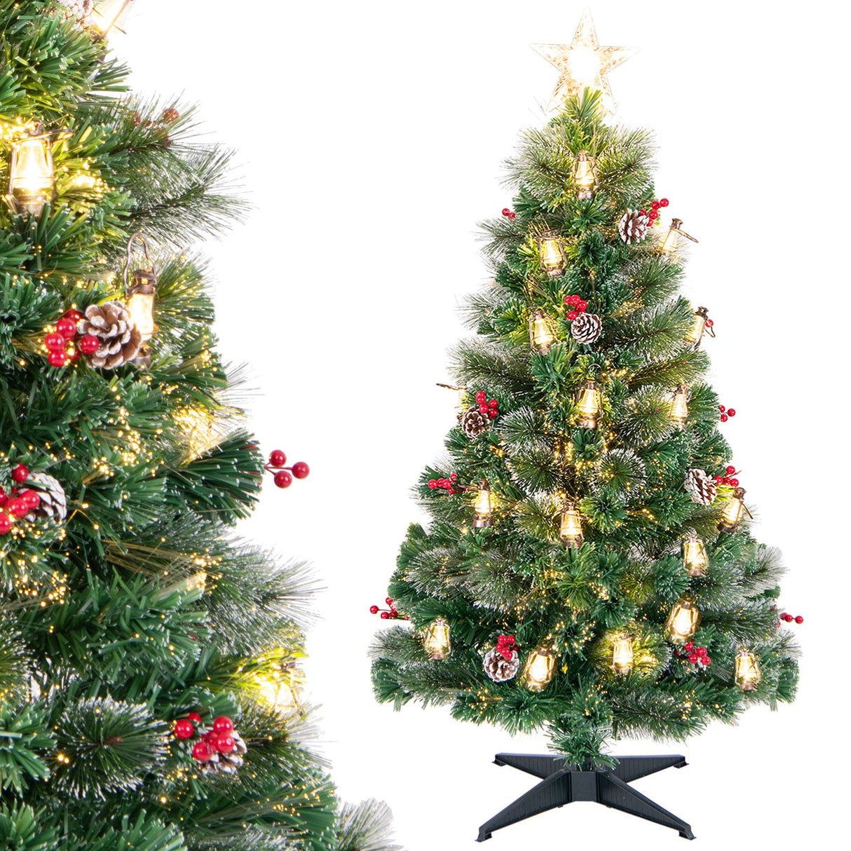 5/6/7 Feet Artificial Christmas Tree with Red Berries and Kerosene Lamps