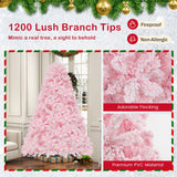 Árbol de Navidad artificial flocado de 2,13 m con 500 luces LED y 1200 ramas
