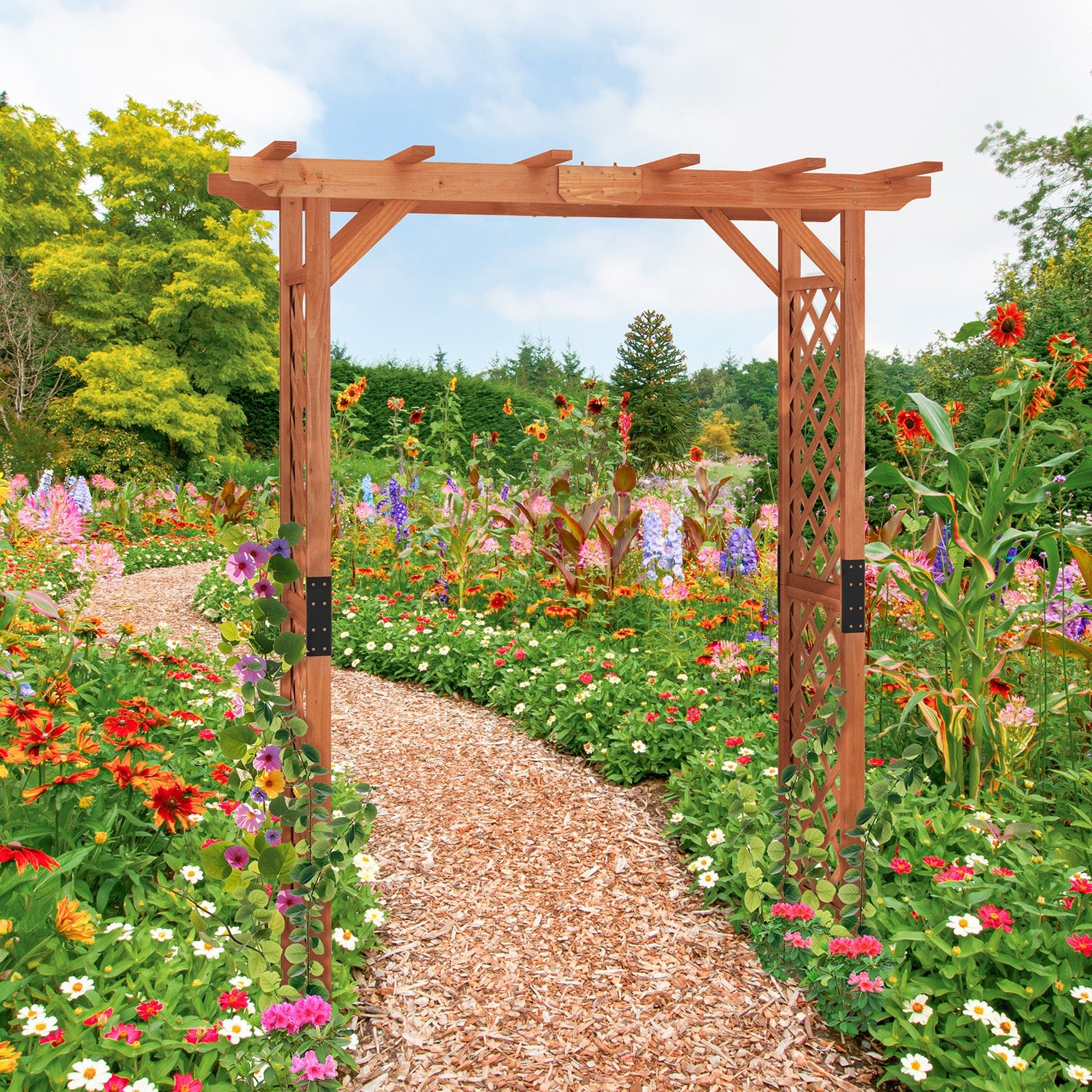 Pérgola de arco alto de madera para jardín de 7 pies para plantas