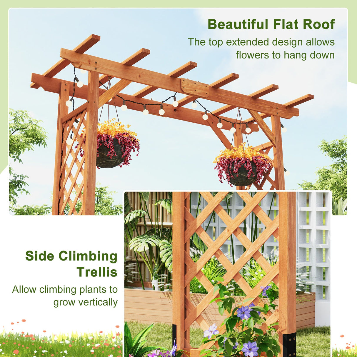 Pérgola de arco alto de madera para jardín de 7 pies para plantas