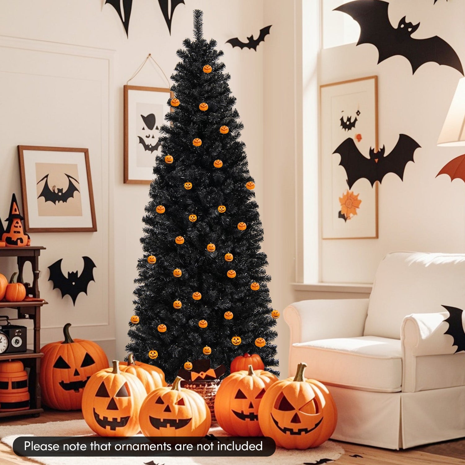 Árbol de Navidad/Halloween preiluminado con puntas de ramas de PVC y luces blancas cálidas