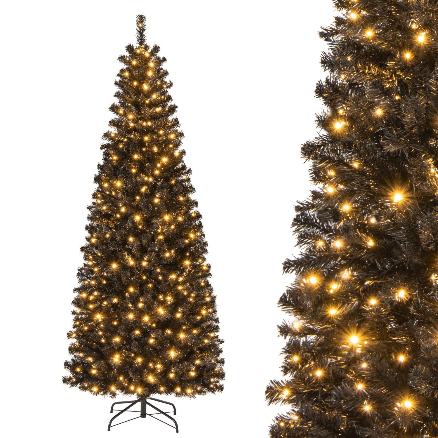 Árbol de Navidad/Halloween preiluminado con puntas de ramas de PVC y luces blancas cálidas