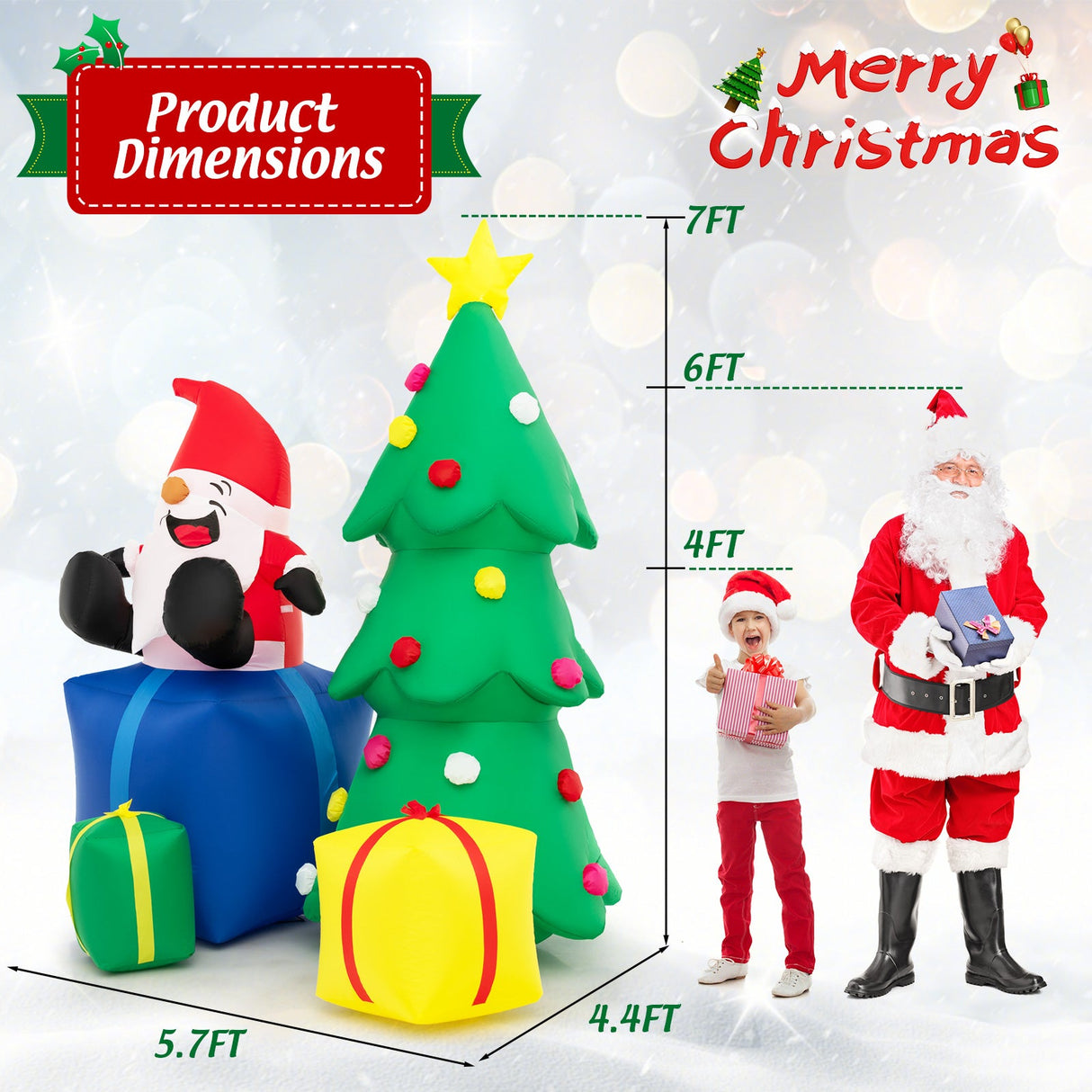 7 Feet Lighted Santa Claus and Christmas Tree with Gift Boxes