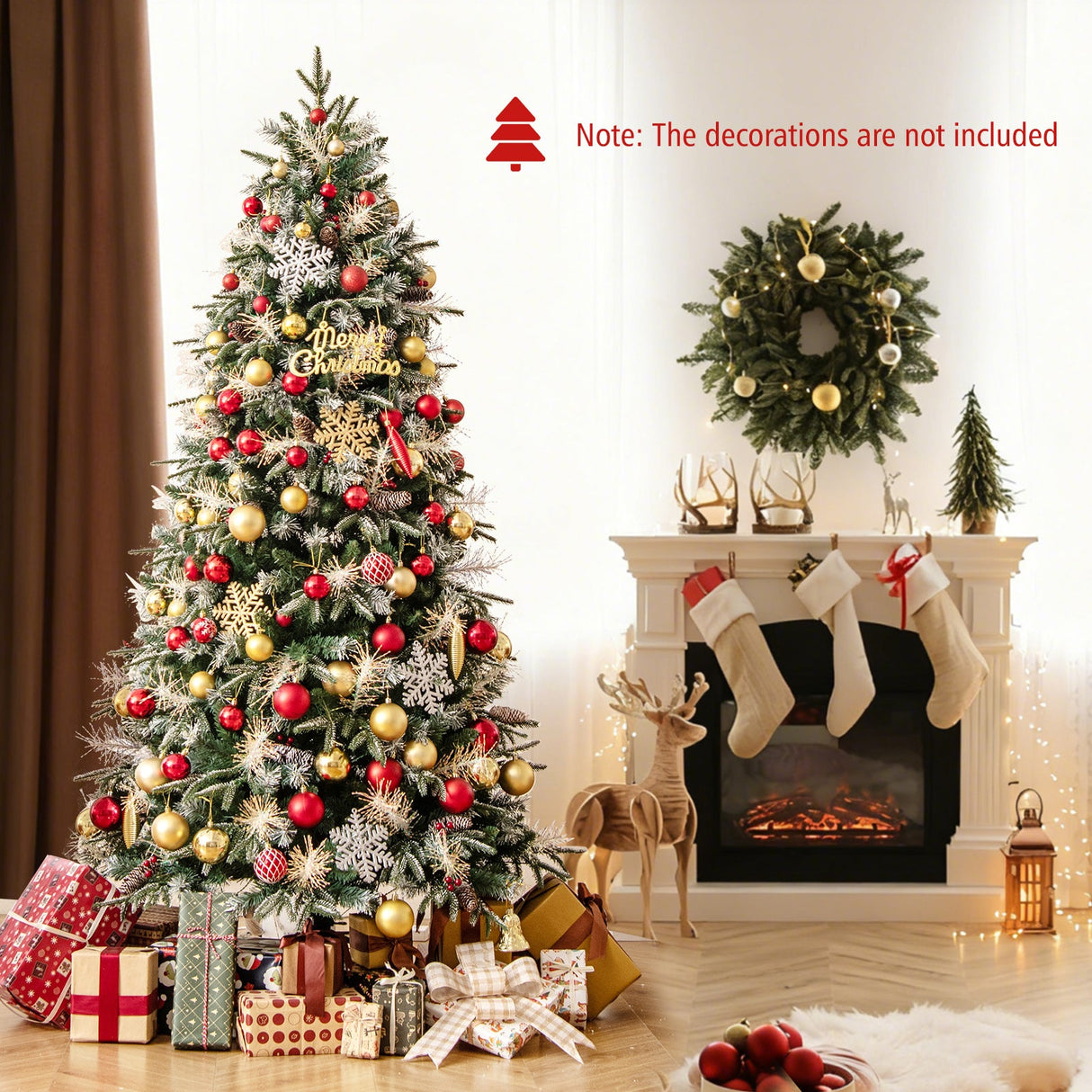 Árbol de Navidad Artificial Preiluminado de 5 pies con Luces LED de 8 Modos con Bayas