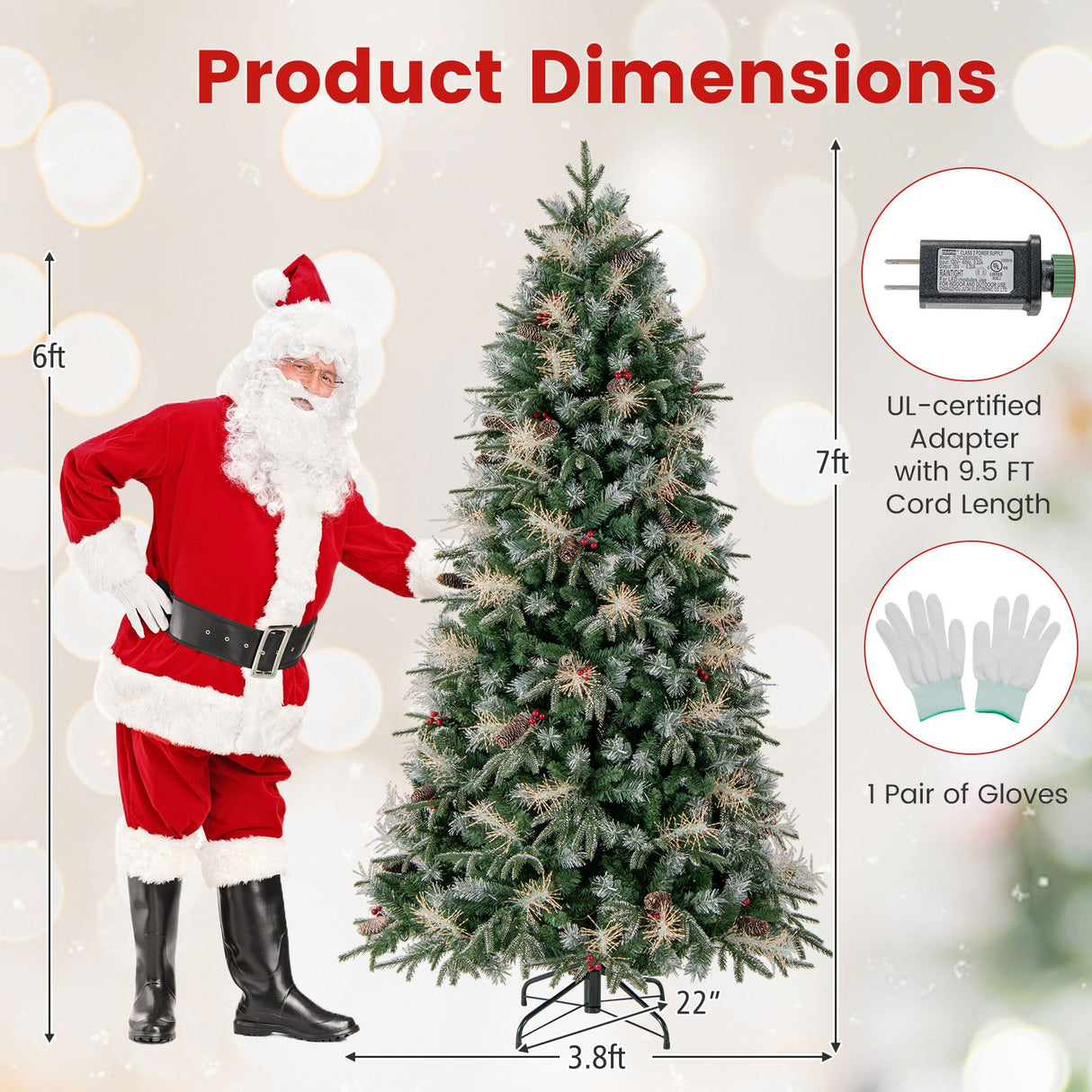 Árbol de Navidad Artificial Preiluminado de 5 pies con Luces LED de 8 Modos con Bayas