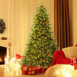 Árbol de Navidad Artificial de 1.83 m con Piñas y Brillo Ajustable