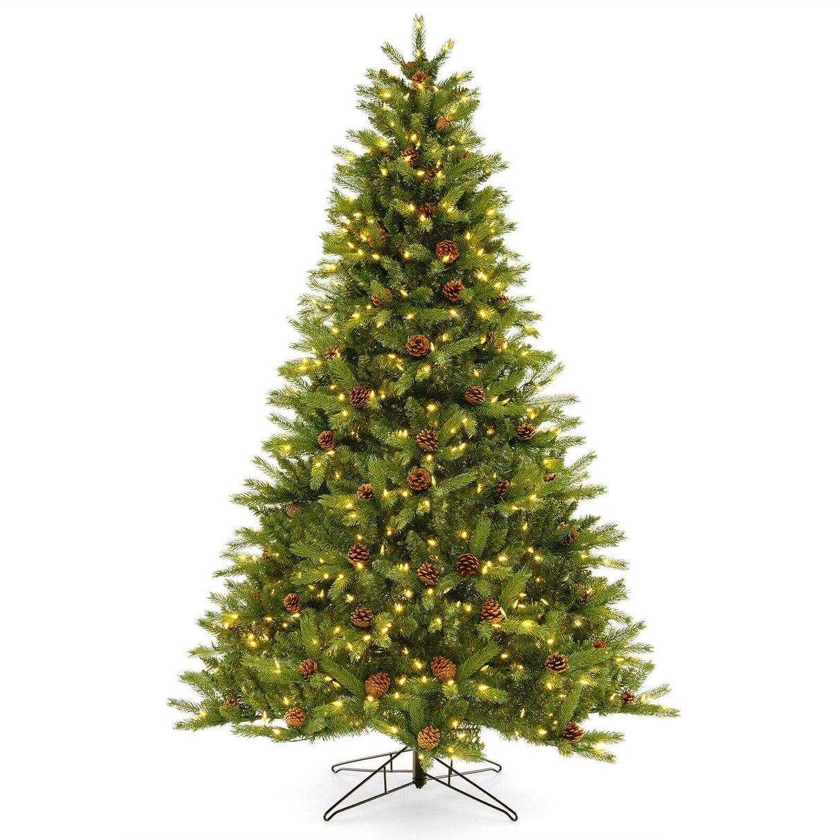Árbol de Navidad Artificial de 1.83 m con Piñas y Brillo Ajustable