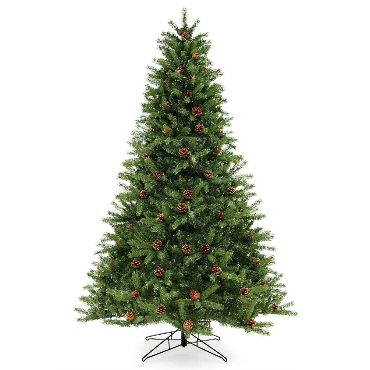 Árbol de Navidad Artificial de 1.83 m con Piñas y Brillo Ajustable