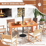 Juego de comedor para exteriores de 7 piezas de madera de teca con acabado al aceite, mesa de comedor rectangular con listones y 6 sillones
