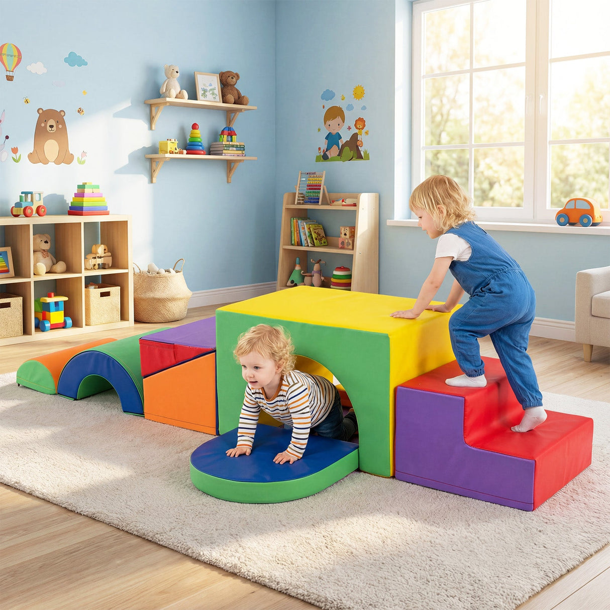 Juego de 7 bloques de espuma suave para escalar para niños pequeños de cuero PU para mayores de 1 año