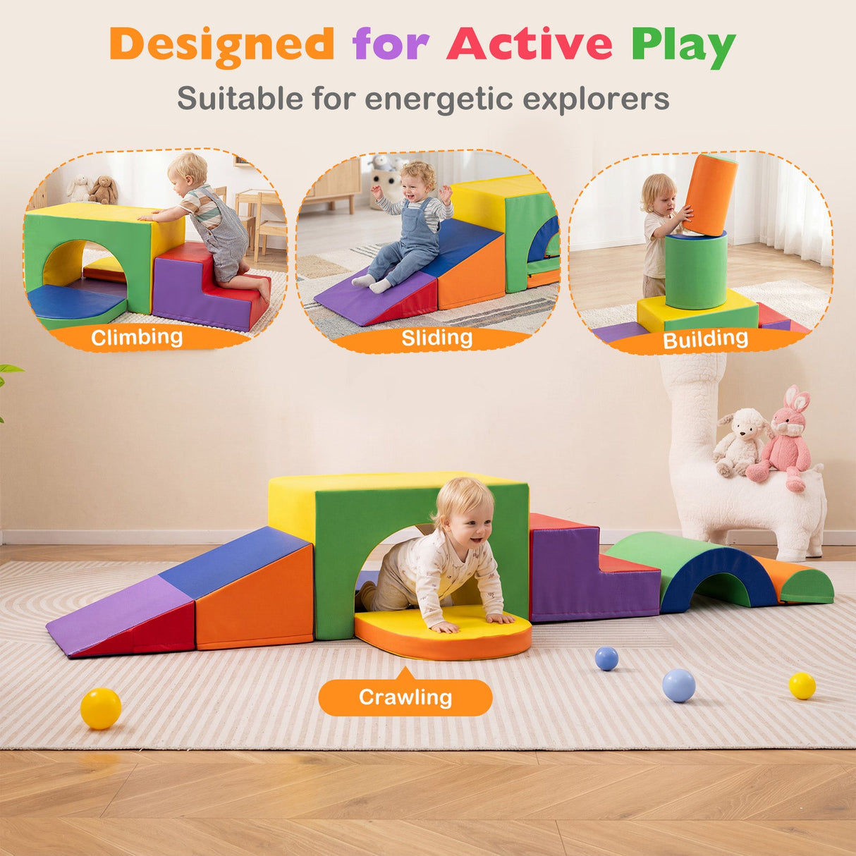 Juego de 7 bloques de espuma suave para escalar para niños pequeños de cuero PU para mayores de 1 año
