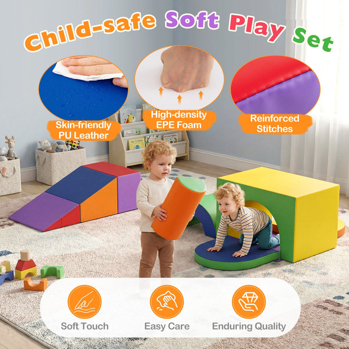 Juego de 7 bloques de espuma suave para escalar para niños pequeños de cuero PU para mayores de 1 año
