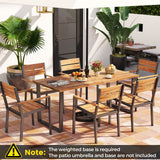 Juego de comedor para patio de 7 piezas de madera de acacia con estructura de metal y agujero para sombrilla de 2 pulgadas