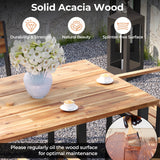 Juego de comedor para patio de 7 piezas de madera de acacia con estructura de metal y agujero para sombrilla de 2 pulgadas