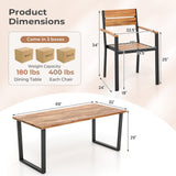 Juego de comedor para patio de 7 piezas de madera de acacia con estructura de metal y agujero para sombrilla de 2 pulgadas