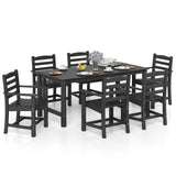 Juego de comedor de exterior de 7 piezas para 6 personas, mesa rectangular de HDPE de 67 pulgadas para patio y 6 sillones
