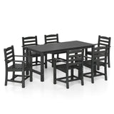 Juego de comedor de exterior de 7 piezas para 6 personas, mesa rectangular de HDPE de 67 pulgadas para patio y 6 sillones