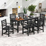 Juego de comedor de exterior de 7 piezas para 6 personas, mesa rectangular de HDPE de 67 pulgadas para patio y 6 sillones