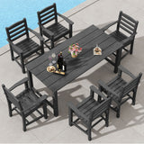 Juego de comedor de exterior de 7 piezas para 6 personas, mesa rectangular de HDPE de 67 pulgadas para patio y 6 sillones