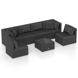 7 Pieces Sectional Wicker Furniture Sofa Set with Tempered Glass Top-Red