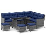 7 Pieces Patio Dining Furniture Set with Soft Cushions and Ottomans