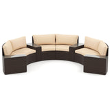 7 Pieces Patio Furniture Set PE Rattan Half-Moon Curved Sofas with Side Tables-Brown