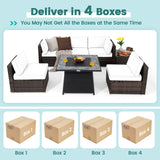 7 Pieces Patio Furniture Set with 35 Inches 50000 BTU Propane Gas Fire Pit Table and Waterproof Cover for Firpit