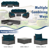 7 Pieces Patio Rattan Furniture Set Sectional Sofa Garden Cushion