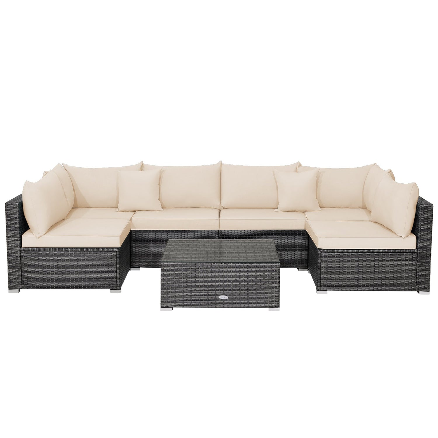 7 Pieces Patio Rattan Furniture Set Sectional Sofa Garden Cushion