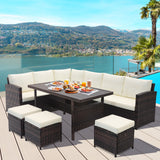 Juego de muebles de patio de mimbre de 7 piezas - Blanco