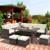 Juego de muebles de patio de mimbre de 7 piezas - Blanco