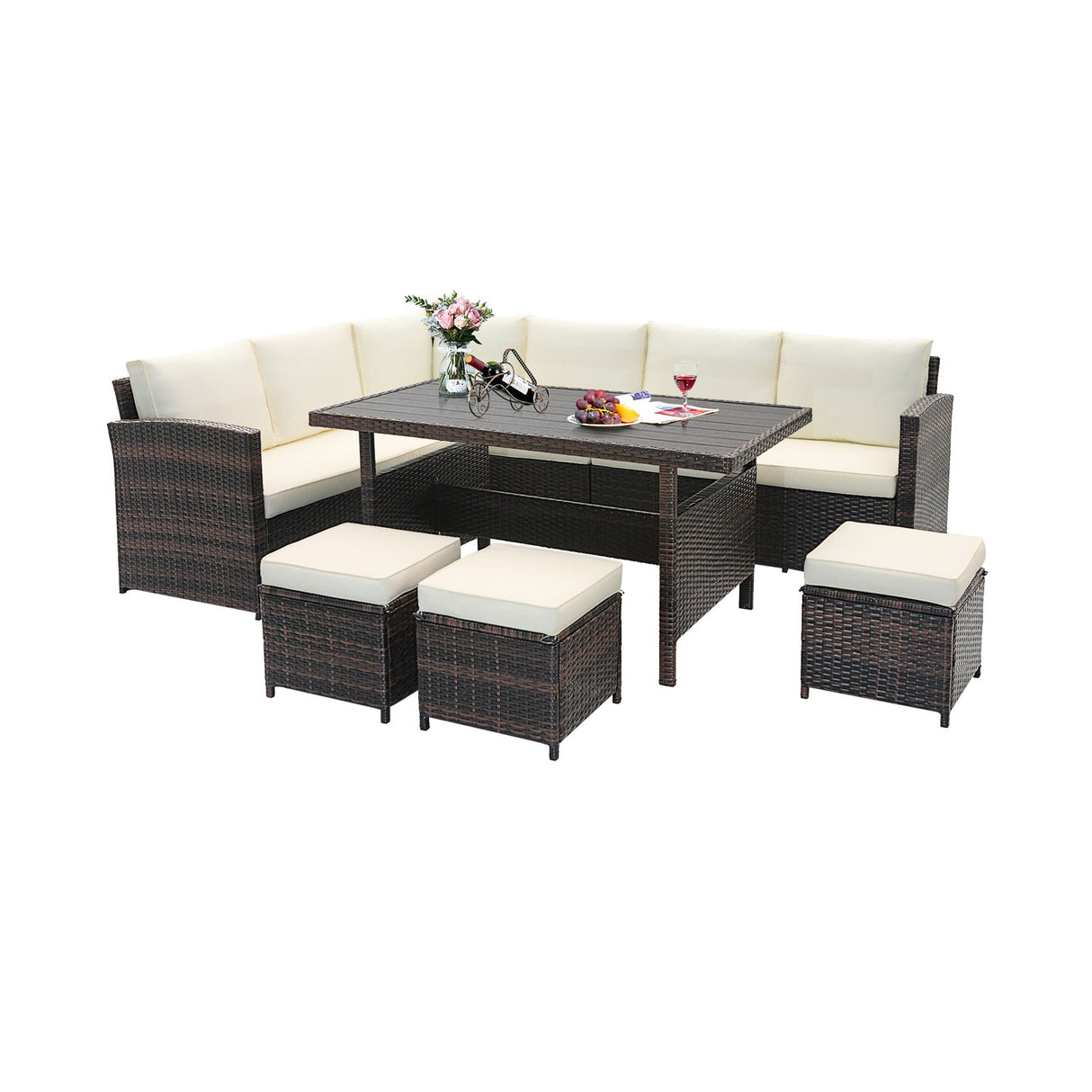 Juego de muebles de patio de mimbre de 7 piezas - Blanco
