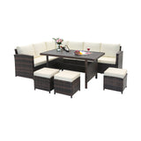 Juego de muebles de patio de mimbre de 7 piezas - Blanco