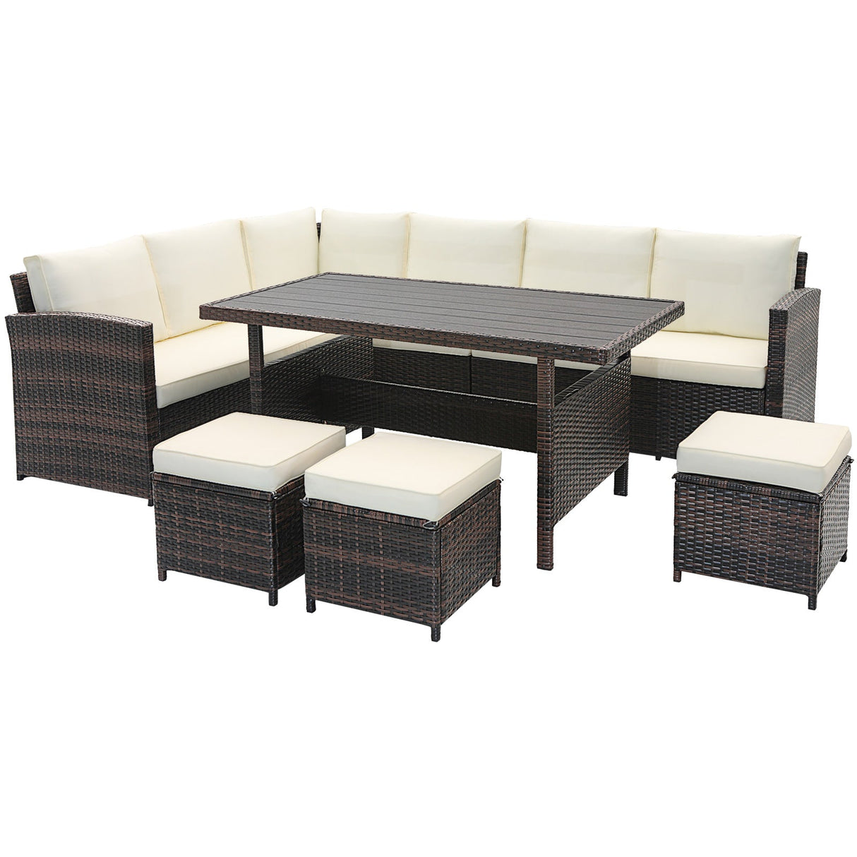 Juego de muebles de patio de mimbre de 7 piezas - Blanco